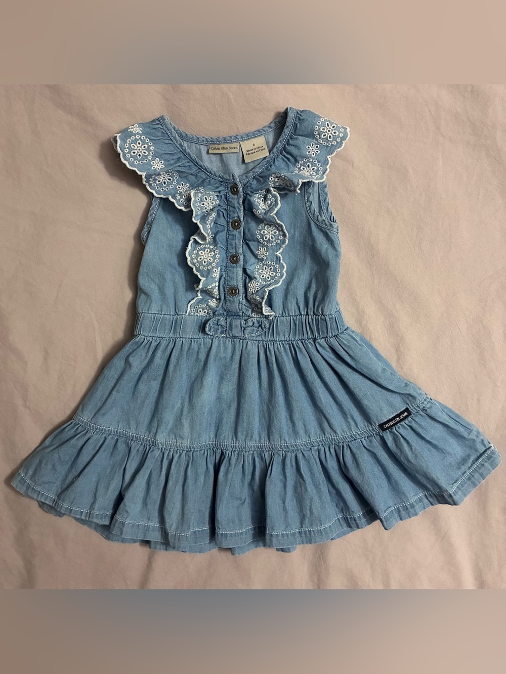 Calvin Klein Jeans Children's Light Blue Eyelet Ruffle Denim Dress